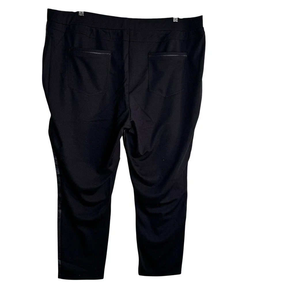Nancy O'Dell Faux Leather Front Pants‎ 3X Black Mixed Media Ponte Back Pull On
